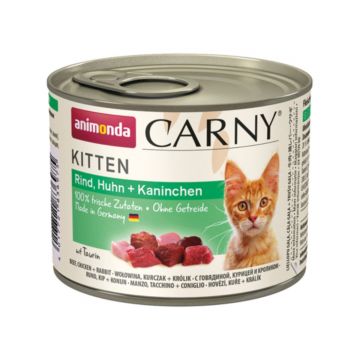 CARNY, Junior, Vită, Pui și Iepure, conservă hrană umedă pentru pisici, (In aspic), 200g CARNY, Junior, Vită, Pui și Iepure, conservă hrană umedă pentru pisici, (In aspic), 200g