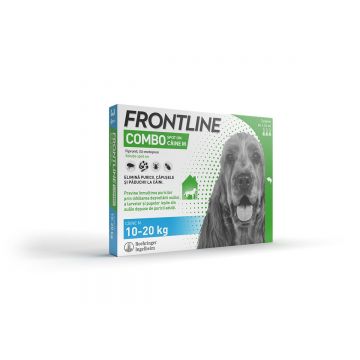 Frontline Combo, soluție spot-on antiparazitara, caini FRONTLINE Combo, spot-on, soluție antiparazitară, câini 10-20kg, 3 pipete de firma original
