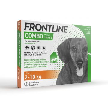 Frontline Combo, soluție spot-on antiparazitara, caini FRONTLINE Combo, spot-on, soluție antiparazitară, câini 2-10kg, 3 pipete