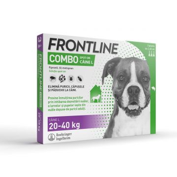 Frontline Combo, soluție spot-on antiparazitara, caini FRONTLINE Combo, spot-on, soluție antiparazitară, câini 20-40kg, 3 pipete ieftin