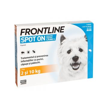 FRONTLINE Spot-On, soluție antiparazitară, câini 2-10kg, 3 pipete ieftin