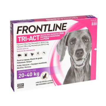 Frontline Tri-Act, solutie spot-on antiparazitară, câini FRONTLINE Tri-Act, spot-on, soluție antiparazitară, câini 20-40kg, 3 pipete ieftin
