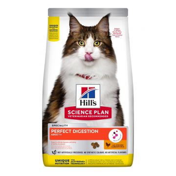 HILL'S SP Perfect Digestion Adult, Pui cu Orez Brun, hrană uscată pisici, sensibilități digestive, 7kg