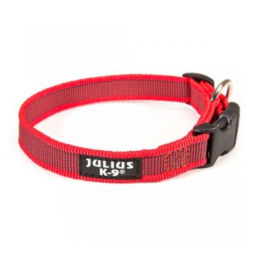 JULIUS-K9 Color & Gray, zgardă ajustabilă cu mâner câini, nylon, 25mm x 39-45cm, roșu