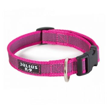 JULIUS-K9 Color & Gray, zgardă ajustabilă cu mâner câini, nylon, 25mm x 39-45cm, roz