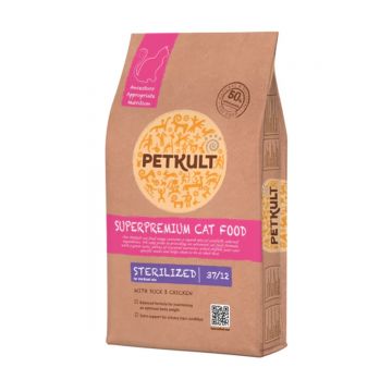 PETKULT Superpremium Sterilized 37/12, Rață și Pui, hrană uscată pisici, 7kg