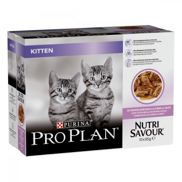 PURINA Pro Plan Nutrisavour Junior, Curcan, hrană umedă pisici junior, (în sos) PURINA Pro Plan Nutrisavour Junior, Curcan, pachet economic plic hrană umedă pisici junior, (în sos), 85g x 10