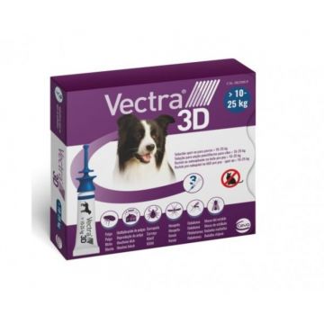 Vectra 3D, spot-on, solutie antiparazitara, caini Vectra 3D, spot-on, soluție antiparazitară, câini 10-25 kg, 3 pipete