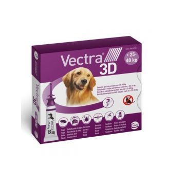 Vectra 3D, spot-on, solutie antiparazitara, caini Vectra 3D, spot-on, soluție antiparazitară, câini 25-40 kg, 3 pipete