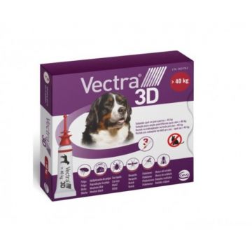 Vectra 3D, spot-on, solutie antiparazitara, caini Vectra 3D, spot-on, soluție antiparazitară, câini +40 kg, 3 pipete