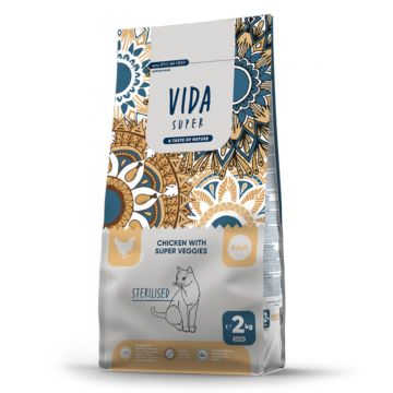 VIDA SUPER Sterilised, Pui și Legume, hrană uscată pisici, 2kg