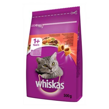 WHISKAS Adult, Vită, hrană uscată pisici, 300g