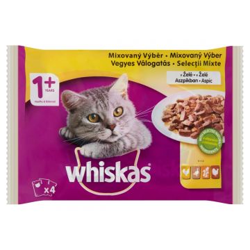 WHISKAS Selecții Pasăre, 4 arome, pachet mixt, hrană umedă pisici, (în aspic) WHISKAS Selecții Pasăre, 4 arome, pachet mixt, plic hrană umedă pisici, (în aspic), 100g x 4